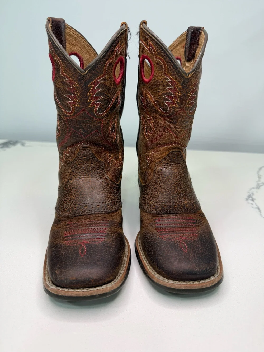 Ariat Kids' Roughstock Western Boots Brown Wide Square Toe Size 9